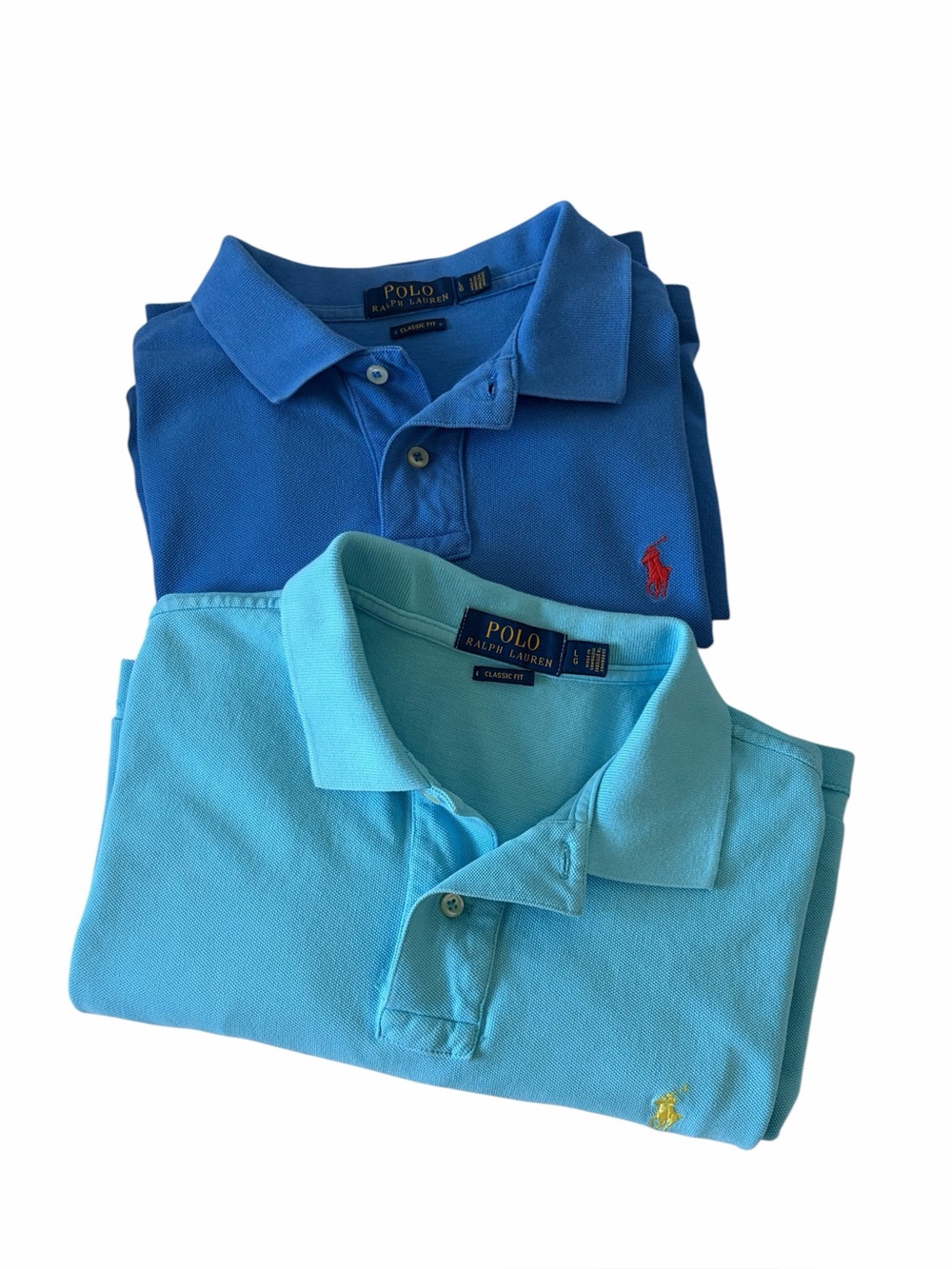 Ralph Lauren Classic Fit Royal & Bright Blue Short Sleeve Polo Shirts Set (2) L